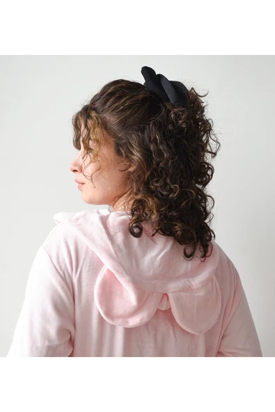 Ayıcı Oyuncak Pabtex Kadın Niki Kadife Sabahlık – Kulaklı Bornoz Tasarımı, Rahat ve Şık Kışlık Model - Resim 5