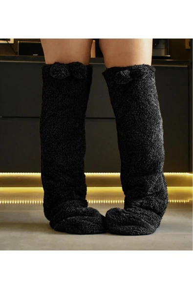 Ayıcı Oyuncak Pabtex Kulaklı Peluş Çorap Diz Üstü Oda Çorabı Kışlık Uyku Çorabı, Uzun Çorap - Resim 2