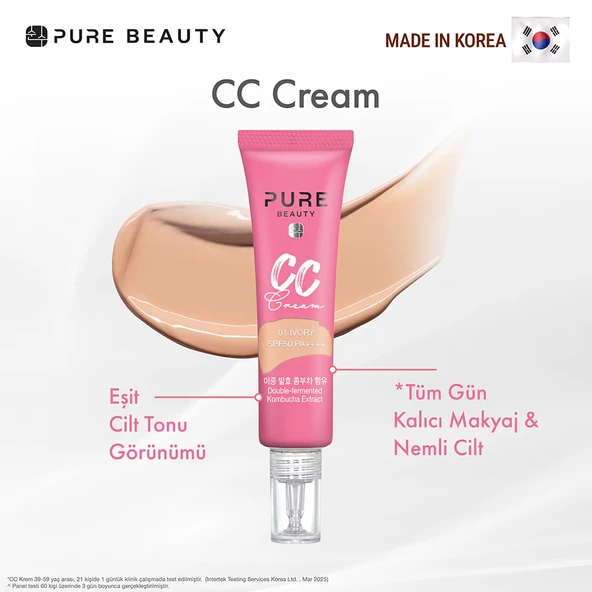 Pure Beauty, CC Krem, SPF50, PA++++, Natural - 30 ml, 2'li Set  (Yeni Ürün 4+) - Resim 3