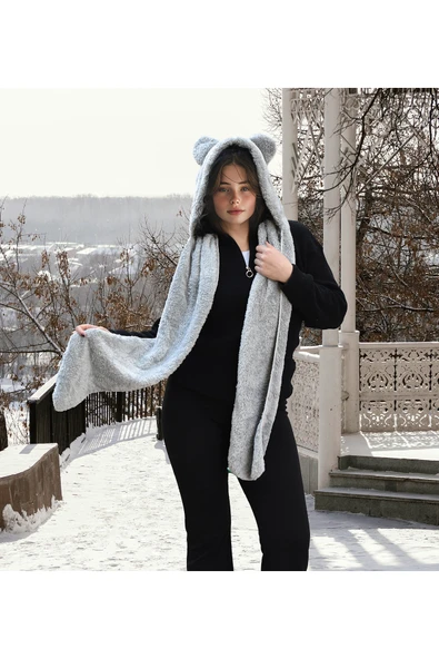 Özgüner Oyuncak Pabtex Kapüşonlu Peluş Bere Atkı Welsoft Yumuşak Kumaş Sıcacık - Resim 4