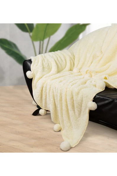 Harika Peluş Fabrikası Ponponlu 200*220 cm Pelüş Tv Battaniyesi - Resim 3