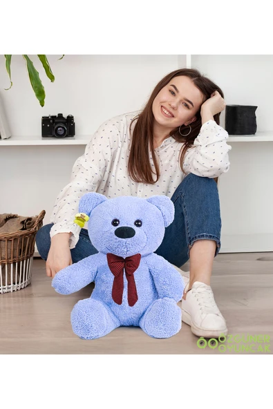 Ayıcı Oyuncak Oturan Peluş Ayıcık Papyonlu – Yumuşak ve Sevimli Hediyelik Ayı - Resim 2