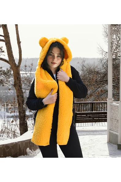 Özgüner Oyuncak Pabtex Kapüşonlu Peluş Bere Atkı Welsoft Yumuşak Kumaş Sıcacık - Resim 4