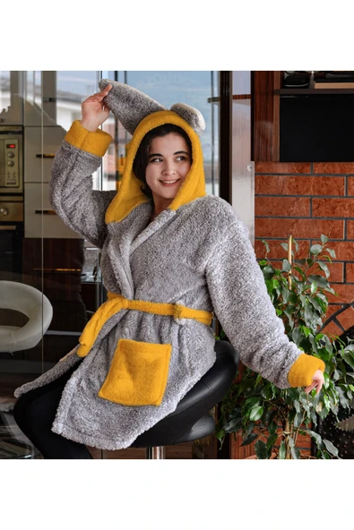 Özgüner Oyuncak Paptex Kapşonlu Unisex Wellsoft Peluş Sabahlık, Bornoz - Resim 2