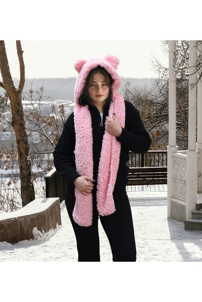 Özgüner Oyuncak Pabtex Kapüşonlu Peluş Bere Atkı Welsoft Yumuşak Kumaş Sıcacık - Resim 2