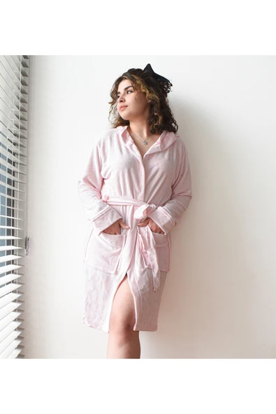 Ayıcı Oyuncak Pabtex Kadın Niki Kadife Sabahlık – Kulaklı Bornoz Tasarımı, Rahat ve Şık Kışlık Model - Resim 4