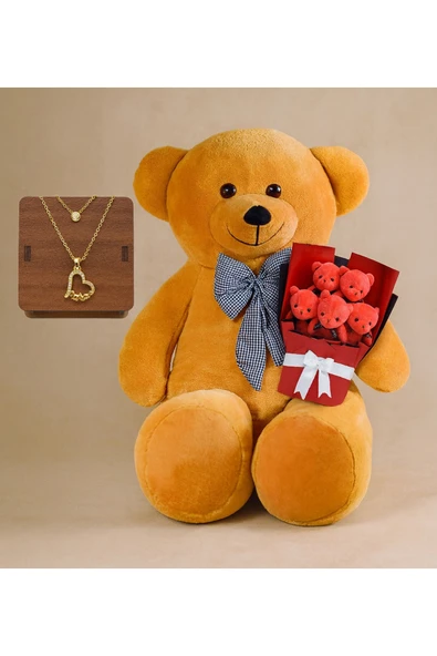 Özgüner Oyuncak Romantik Sürpriz Seti – 90 cm Peluş Oyuncak + Peluş Buket + 24 Ayar Kolye ürün görseli
