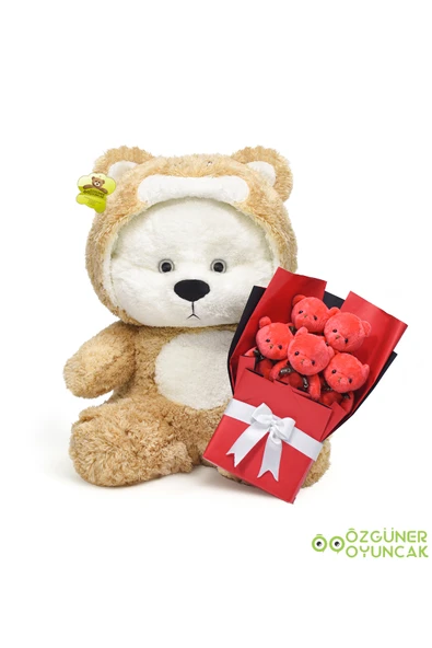 Özgüner Oyuncak Sevgiliye Unutulmaz Sürpriz – Uykumcuk Ayı 90 cm ve Peluş Buketli Hediye Seti ürün görseli