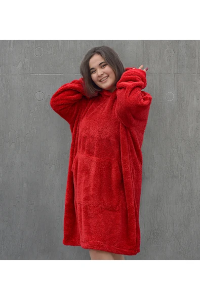 Ayıcı Oyuncak Pabtex Welsoft Peluş Polar Giyilebilir Battaniye Pijama KIRMIZI - Resim 4