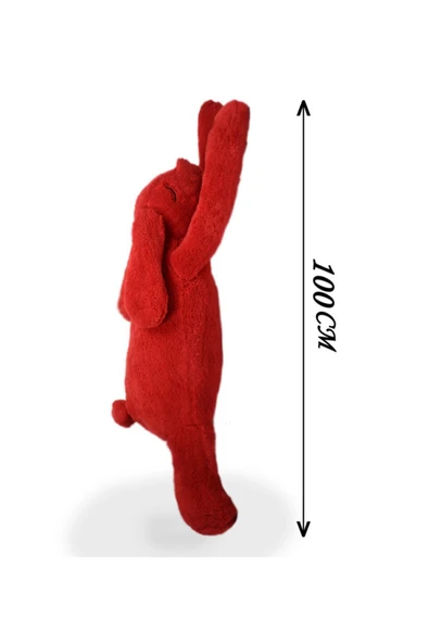 Özgüner Oyuncak Özgüner 100 Cm Uyku Arkadaşı Sevimli Tavşan Kırmızı (%100 Yerli) - Resim 2
