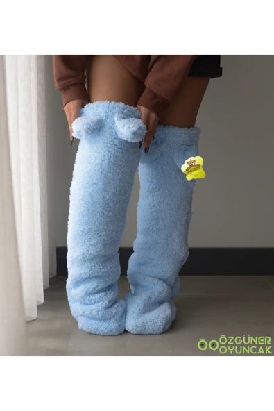 Ayıcı Oyuncak Pabtex Kulaklı Peluş Çorab Welsoft Diz Üstü Oda Çorabı Kışlık Uyku Çorabı Ayak Isıtıcı Uzun Çorap - Resim 2