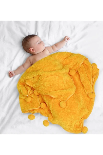 Harika Peluş Fabrikası Pabtex Legosh Bebek/çocuk Battaniyesi Ponponlu Yerli ürün görseli 1