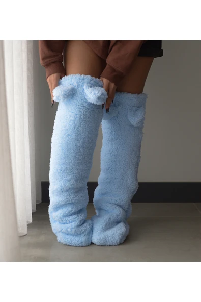 Ayıcı Oyuncak Pabtex Kulaklı Peluş Çorab Welsoft Diz Üstü Oda Çorabı Kışlık Uyku Çorabı Ayak Isıtıcı Uzun Çorap - Resim 3