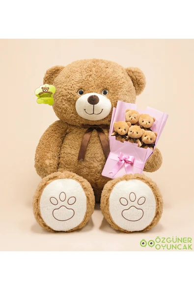 Özgüner Oyuncak Sevgiliye Romantik Hediye Seti – Büyük 120 cm Peluş Ayı ve Peluş Ayıcık Buketi ürün görseli 1