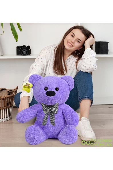 Pababo Oturan Peluş Ayıcık Papyonlu – Yumuşak ve Sevimli Hediyelik Ayı - Resim 3