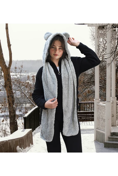 Ayıcı Oyuncak Pabtex Kapüşonlu Peluş Bere Atkı Welsoft Yumuşak Kumaş Sıcacık ürün görseli 1