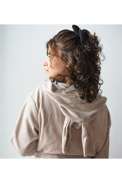 Özgüner Oyuncak Pabtex Kadın Niki Kadife Sabahlık – Kulaklı Bornoz Tasarımı, Rahat ve Şık Kışlık Model - Resim 4