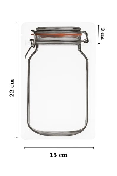 Elit Kavanoz Tasarım Kilitli Şeffaf Doypack Kahve Kuruyemiş Bakliyat Saklama Torbası 15x22 cm 20Li - Resim 5