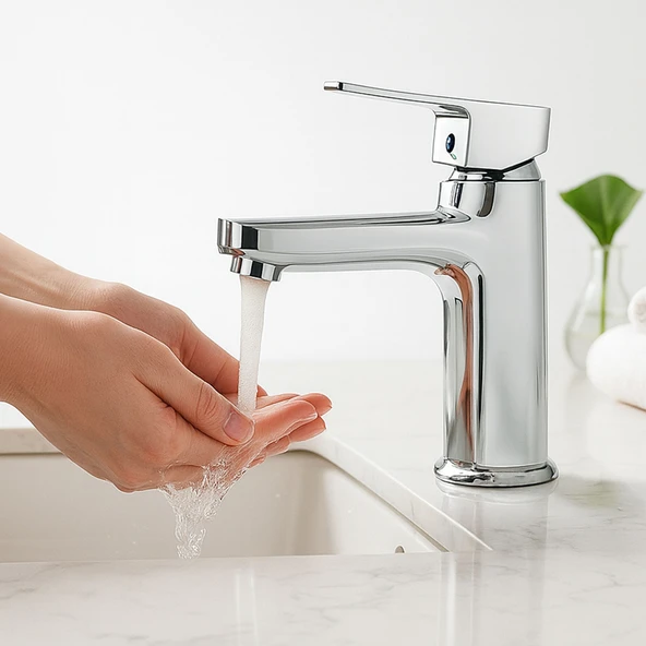 Krom Lavabo Bataryası Paslanmaz Gövde Tek Kollu Sıcak Soğuk Su Ayarlı Şık Modern Musluk - Resim 2