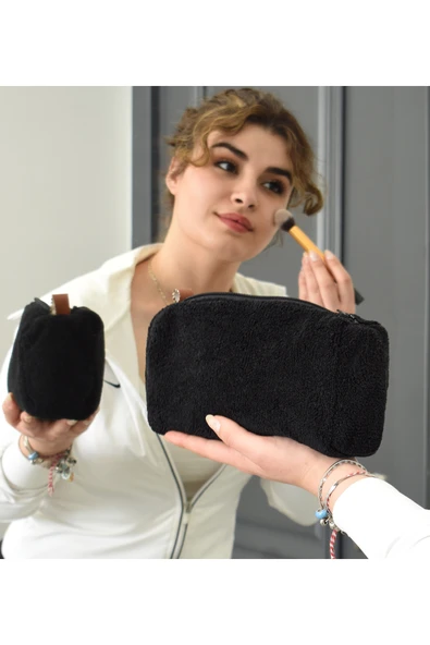 Ayıcı Oyuncak Yumuşak Peluş Makyaj Çantası - Şık ve Kullanışlı Kadın Kozmetik Çantası ürün görseli 1