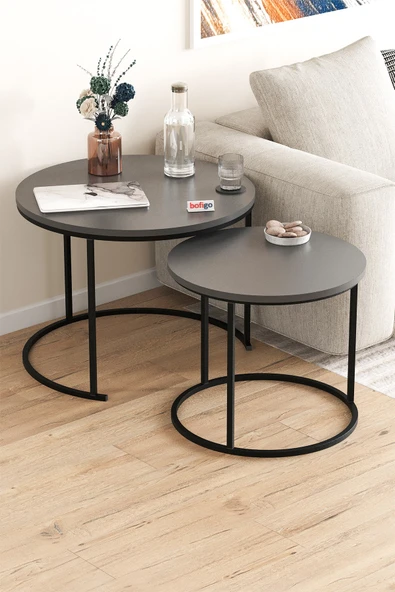 Bofigo 2li Orta Sehpa Zigon Sehpa Yan Sehpa Kahve Sehpası Hilal Antrasit - Resim 2