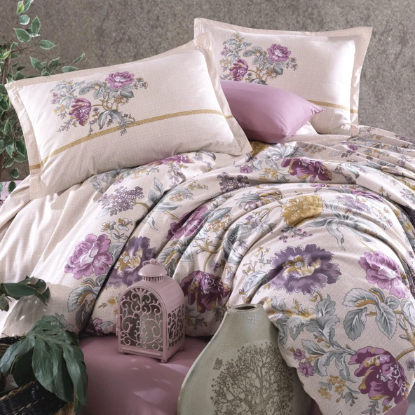 Clasy Ranforce %100 Pamuk Çift Kişilik Nevresim Takımı Mirante V1 Pembe - Resim 3