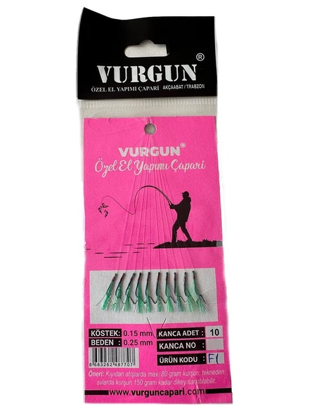 VURGUN 80gr 10 İğneli Kısa Köstek Yeşil Organze Çapari