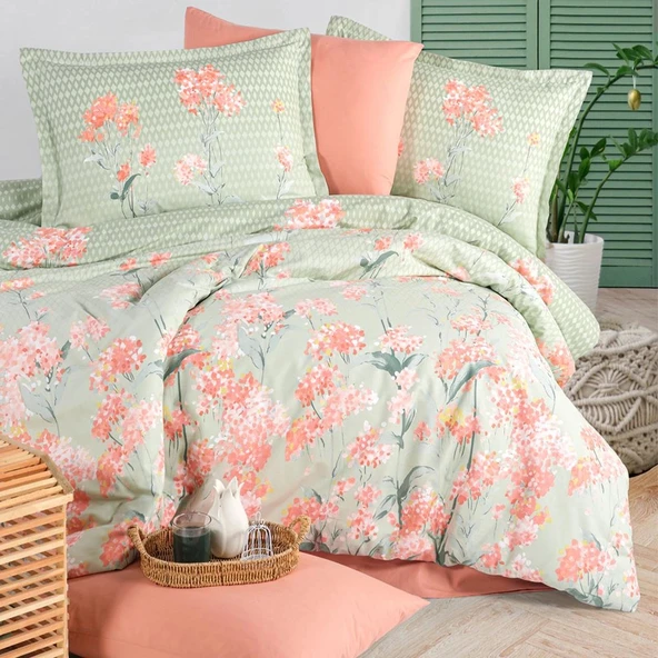 Clasy Ranforce %100 Pamuk Çift Kişilik Nevresim Takımı Nivora V1 Pudra - Resim 2