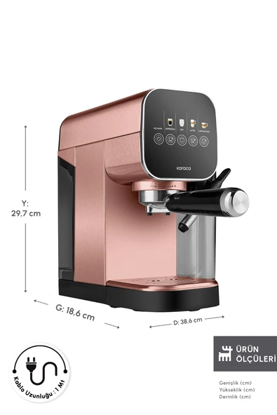 Karaca Mycaffee Barista S20 Entegre Süt Hazneli Otomatik Espresso ve Latte Makinesi Copper - Resim 2