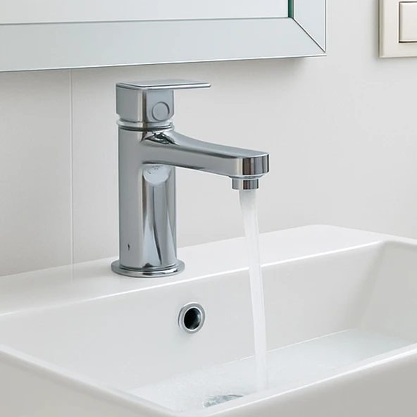 Krom Lavabo Bataryası Paslanmaz Gövde Tek Kollu Sıcak Soğuk Su Ayarlı Şık Modern Musluk - Resim 3