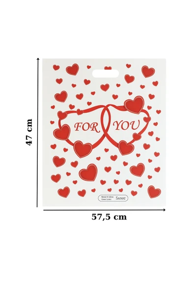 Güçlendirilmiş El Geçmeli Takviyeli Mağaza Poşeti Elit For You Kalp Baskı No 5 47x57,5 cm 50 Adet - Resim 3