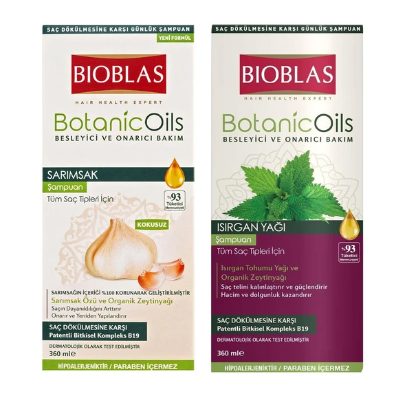 Bioblas Botanic Oils Sarımsak Özlü ve Isırgan Yağlı 360 ml Şampuan x 2 li Karma Paket ürün görseli 1