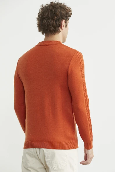Yarım Fermuarlı Dik Yaka Triko Kazak - Oranj - Resim 5