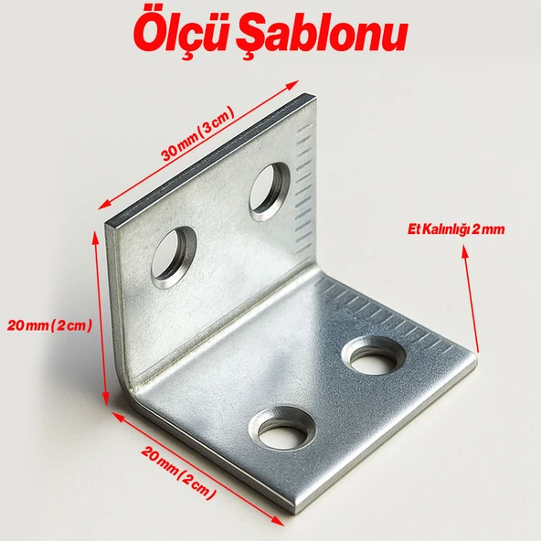 (50 Adet) L Demiri 30x20x20 mm Metal Gönye Raf Köşe Sabitleme Mobilya Bağlantı Destek Parçası - Resim 2