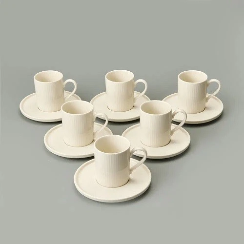 YMP Porline Kahve Takımı Krem Çizgili ( 12 Parça) ürün görseli 1