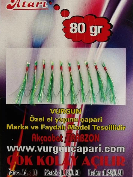 VURGUN 80gr 10 İğneli Kısa Köstek Yeşil Organze Çapari - Resim 2