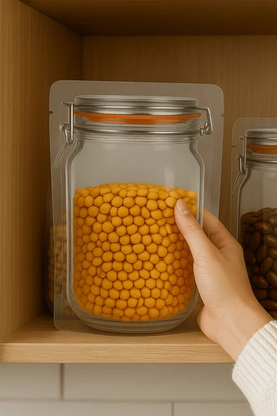 Elit Kavanoz Tasarım Kilitli Şeffaf Doypack Kahve Kuruyemiş Bakliyat Saklama Torbası 11x14 cm 10Lu - Resim 2