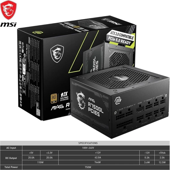 MSI MAG A750GL Gen5.1 750 W Power Supply Teşhir - Resim 2