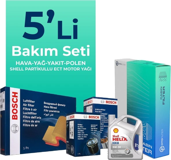 BOSCH Skoda Octavia 1.6 Dizel Filtre Bakım Seti Shell Motor Yağlı (2013-2019) 5 Li ürün görseli
