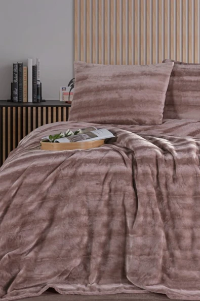 ZEBRACASA Cozy Çift Kişilik Pudra Battaniye Takımı - Resim 2