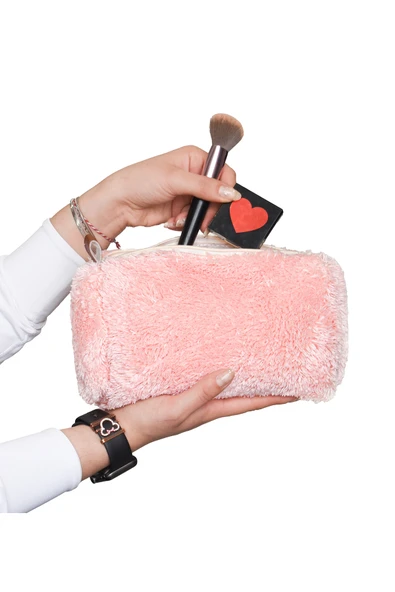 Ayıcı Oyuncak Yumuşak Peluş Makyaj Çantası - Şık ve Kullanışlı Kadın Kozmetik Çantası - Resim 3