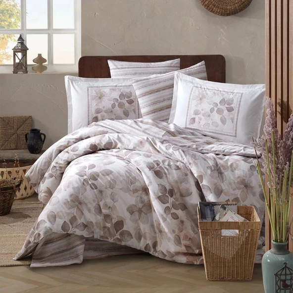 Clasy Ranforce %100 Pamuk Çift Kişilik Nevresim Takımı Semeran V1 Bej ürün görseli