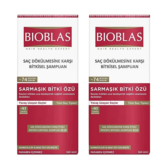 Bioblas Saç Dökülmesine Karşı Yavaş Uzayan Saçlar İçin Şampuan 360 Ml Sarmaşık Özlü x 2 Adet ürün görseli 1