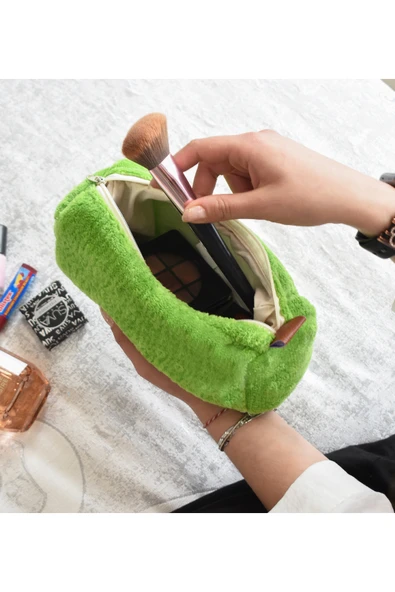 Ayıcı Oyuncak Yumuşak Peluş Makyaj Çantası - Şık ve Kullanışlı Kadın Kozmetik Çantası - Resim 2