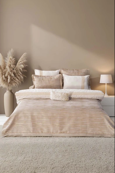 Alina Cappuccino Nakışlı Çift Kişilik Yatak Örtüsü Seti - 4 Parça Çeyiz Seti ürün görseli 1