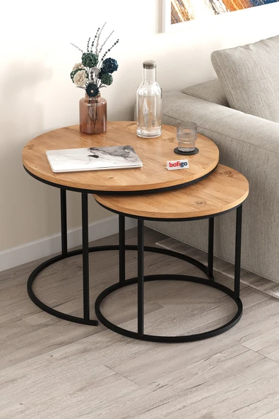 Bofigo 2li Orta Sehpa Zigon Sehpa Yan Sehpa Kahve Sehpası Hilal Çam - Resim 5