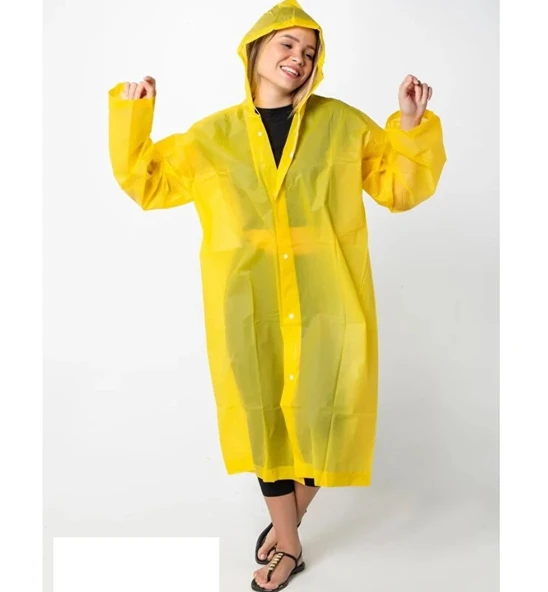 Kadın Erkek Yağmurluk Kapüşonlu Çıtçıtlı Eva Yağmurluk RÜZGARLIK SARI - Resim 7
