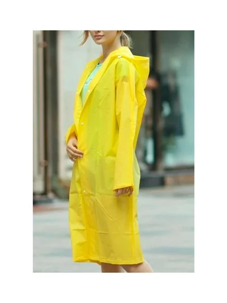 Kadın Erkek Yağmurluk Kapüşonlu Çıtçıtlı Eva Yağmurluk RÜZGARLIK SARI - Resim 5