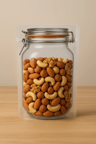 Elit Kavanoz Tasarım Kilitli Şeffaf Doypack Kahve Kuruyemiş Bakliyat Saklama Torbası 17x27 cm 20Li - Resim 3