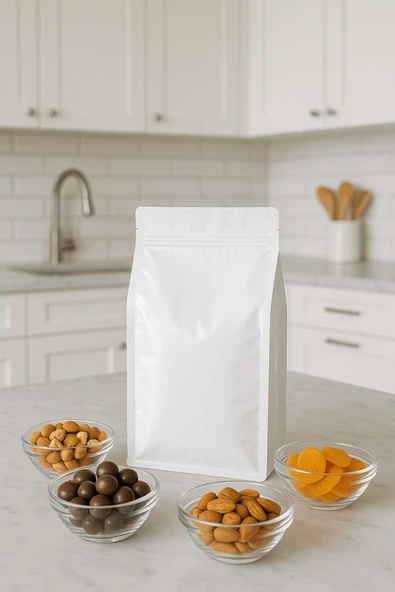 Flat Bottom Kilitli Doypack Kahve Kuruyemiş Bakliyat Kedi Kumu Yem Saklama Torbası 33x17 cm 25 Adet - Resim 2